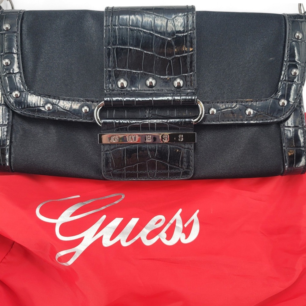 Guess Shoulder Bag Black Croc Embossed Chain Strap Purse with Dust Bag - Picture 2 of 5